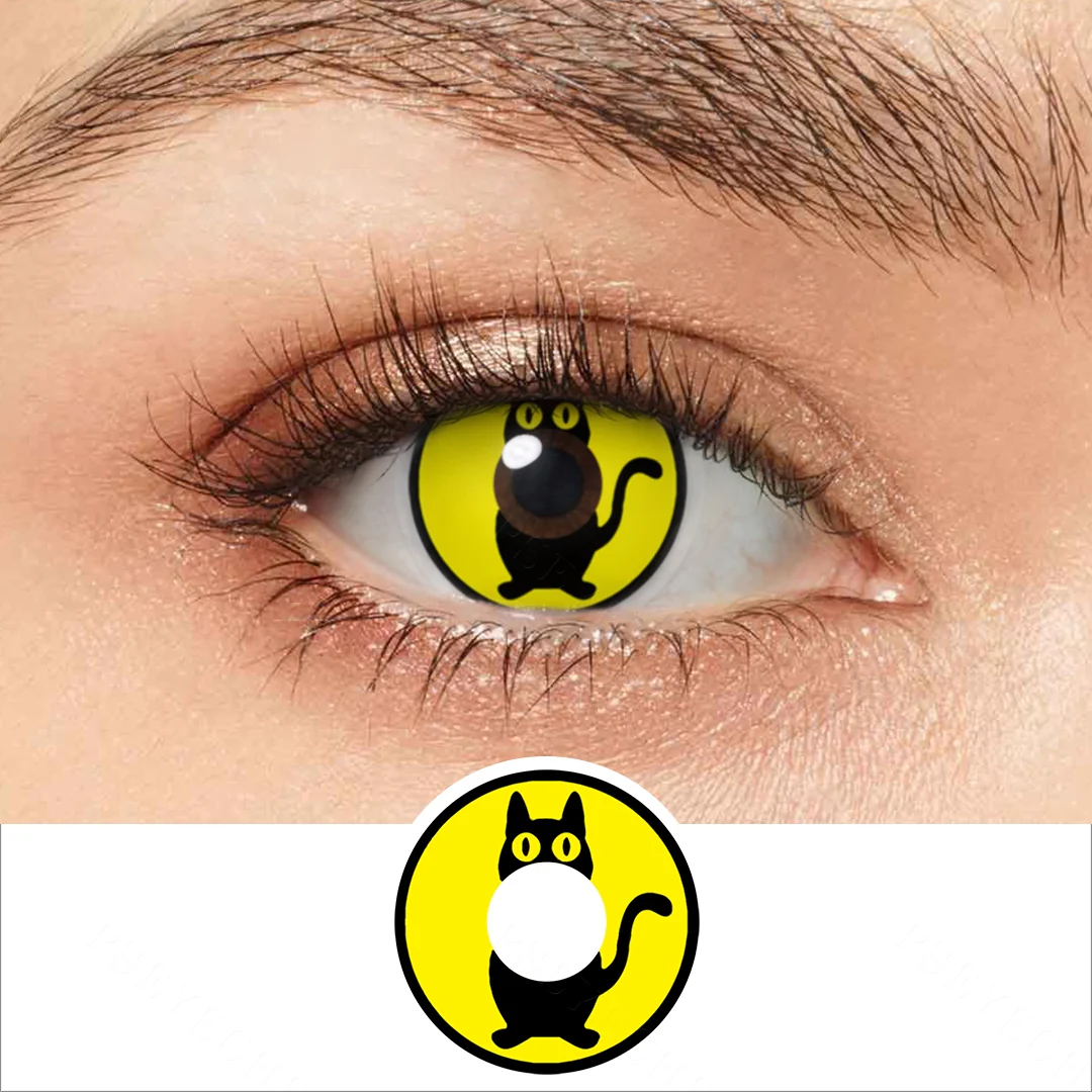 Yellow Kitten Pattern Halloween Colored Contact Lenses | EyeKK - EyeKK